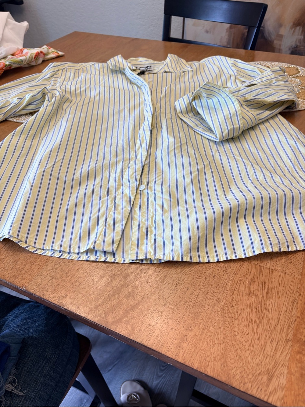 Men's Yellow and Blue Striped Button-Up Shirt